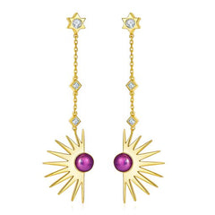 Sun Flower Tassel Enamel Dorp Earrings