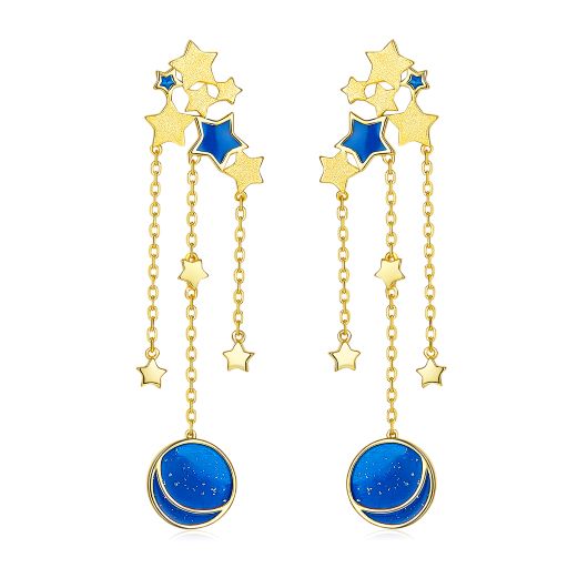 Tassels Moon Star Enamel Drop Earrings