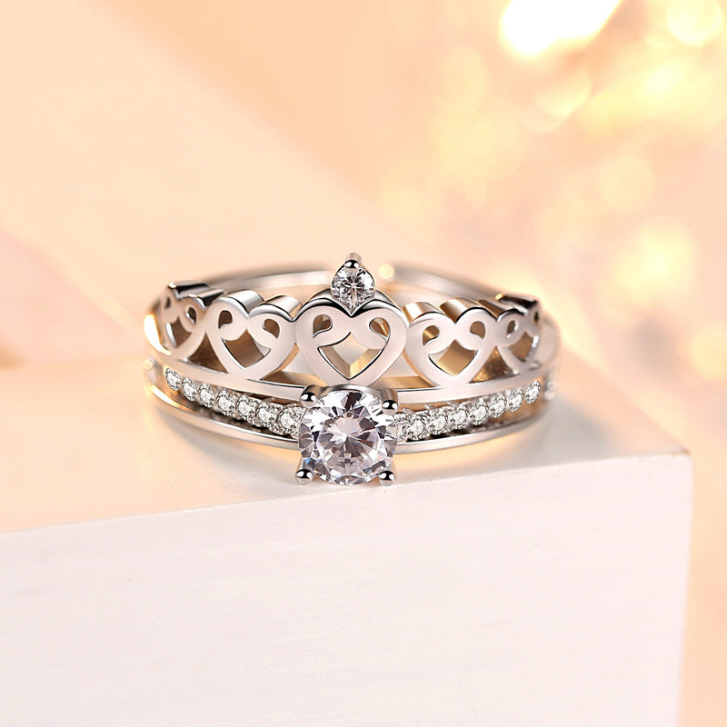 Queen's Crown with Zircon Two In One Silver Ring