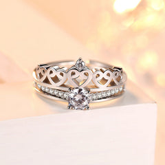 Queen's Crown with Zircon Two In One Silver Ring