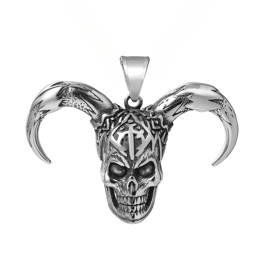 Halloween Sheep Horn Clown Skull Titanium Steel Pendant for Men