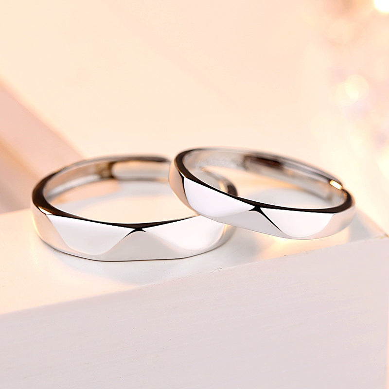 Geometric Surface Silver Couple Ring for Women