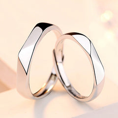 Geometric Surface Silver Couple Ring for Women