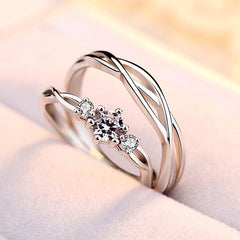 Hollow Line Design with Zircon Silver Couple Ring for Women