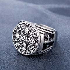 Greek Cross Flory Round Titanium Steel Ring for Men