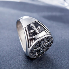 Greek Cross Flory Round Titanium Steel Ring for Men