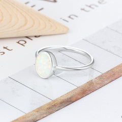 Simple Oval Opal Polished Sterling Silver Ring