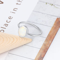 Simple Oval Opal Polished Sterling Silver Ring