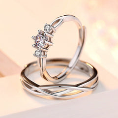 Hollow Line Design with Zircon Silver Couple Ring for Women