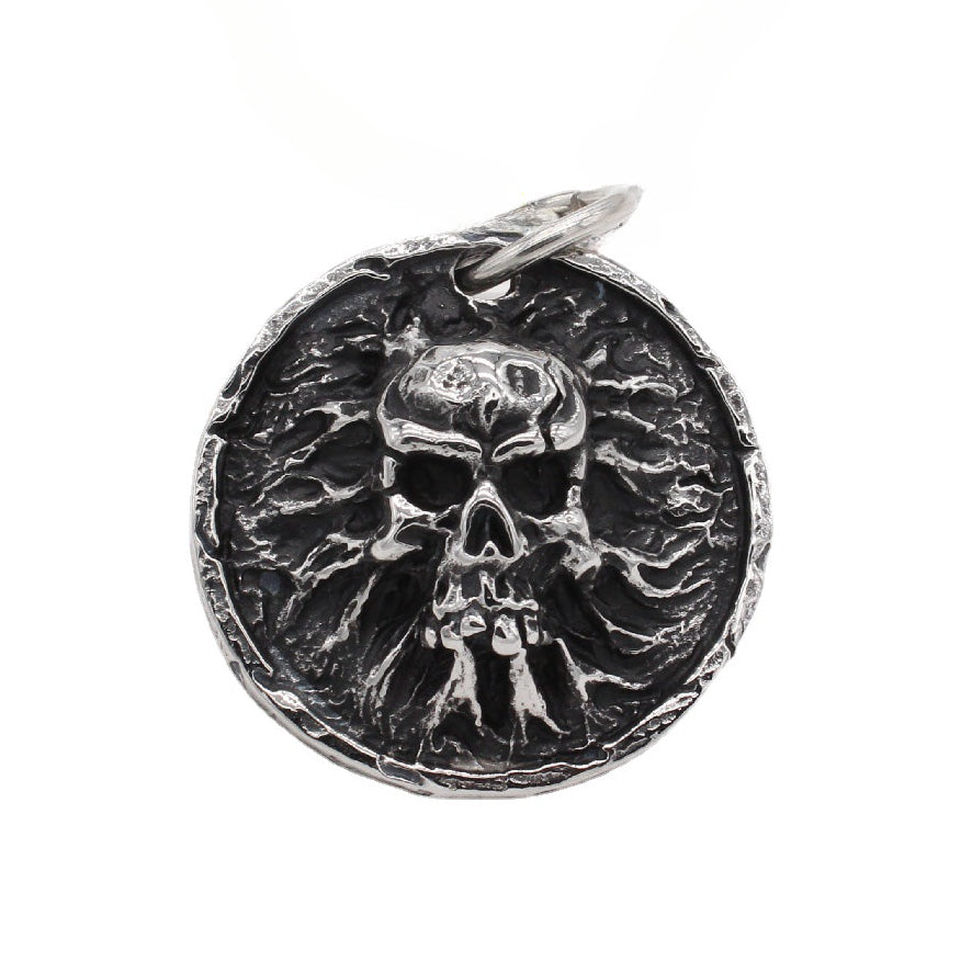 Halloween Round Disk Skull Titanium Steel Pendant for Men