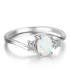 Oval Opal with Two Small Zircon Embrace Arm Sterling Silver Ring