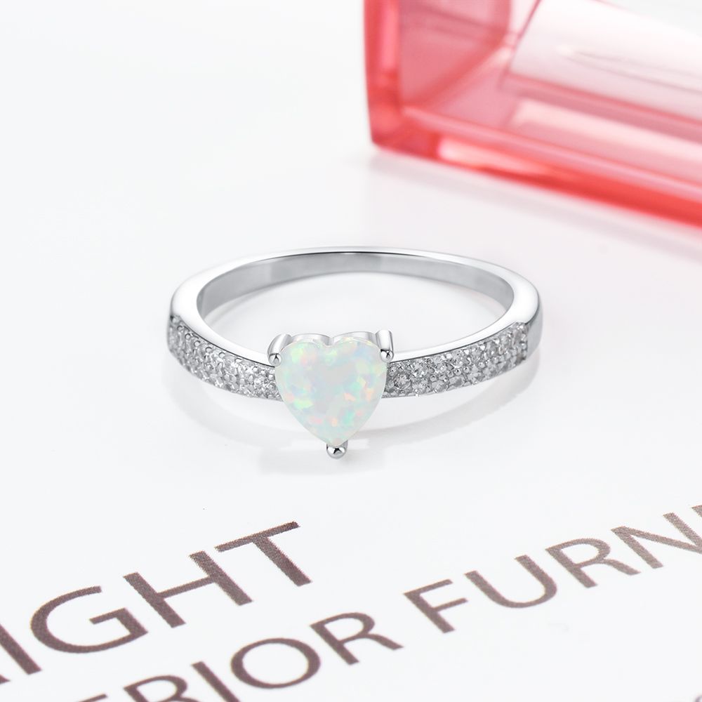 Heart Shape Opal Stone Zircon Sterling Silver Ring