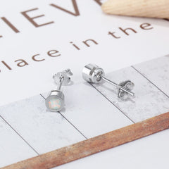 Single Round Opal Sterling Silver Stud Earrings