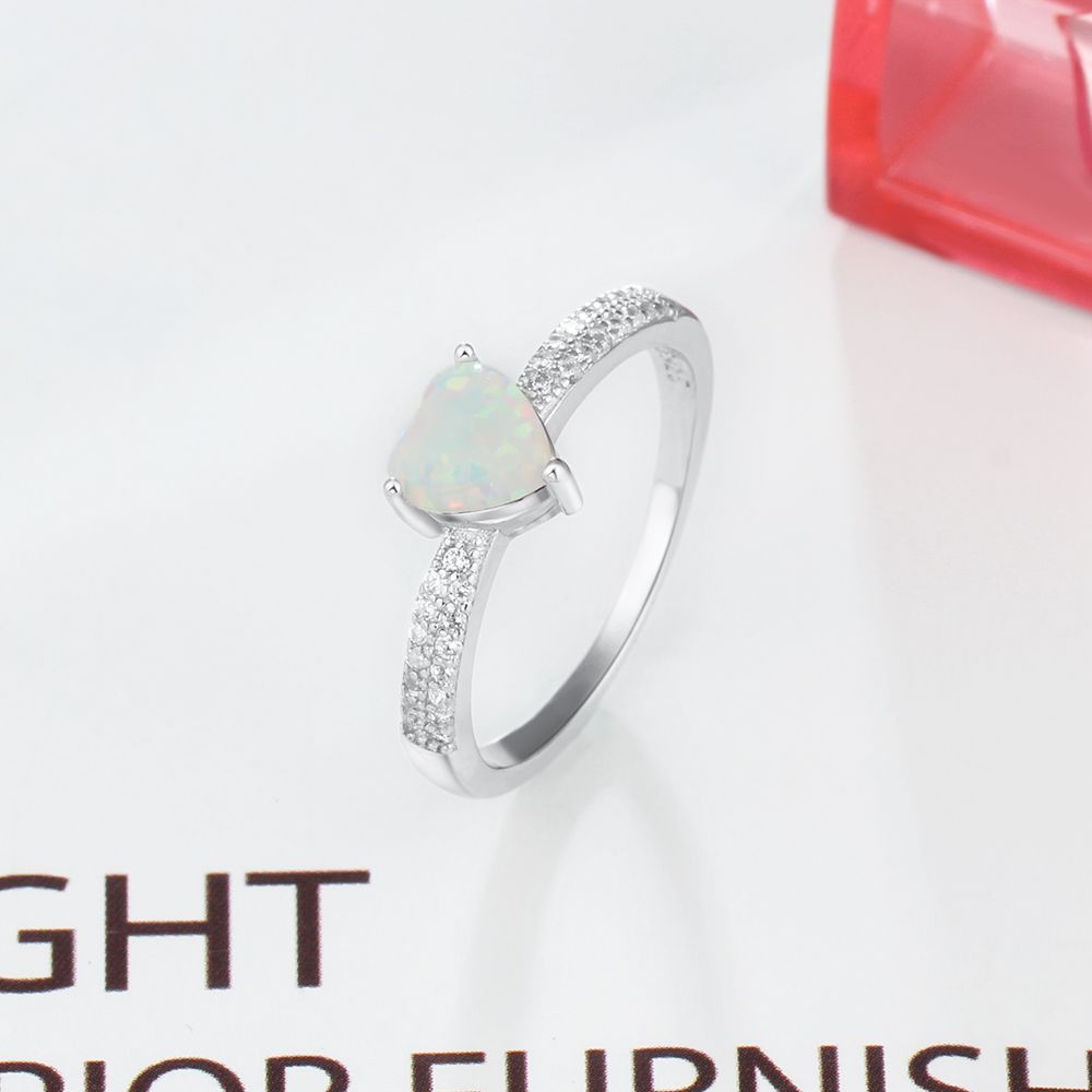 Heart Shape Opal Stone Zircon Sterling Silver Ring