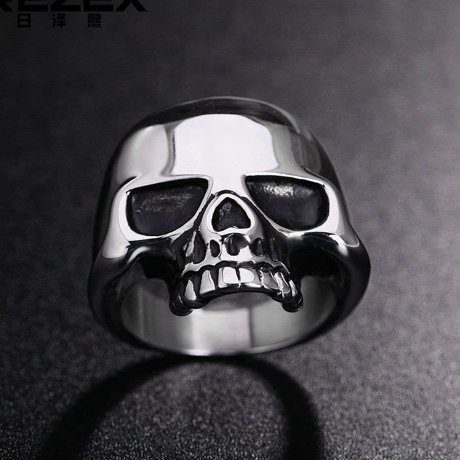 Halloween Punk Style Skull Head Titanium Steel Ring for Men