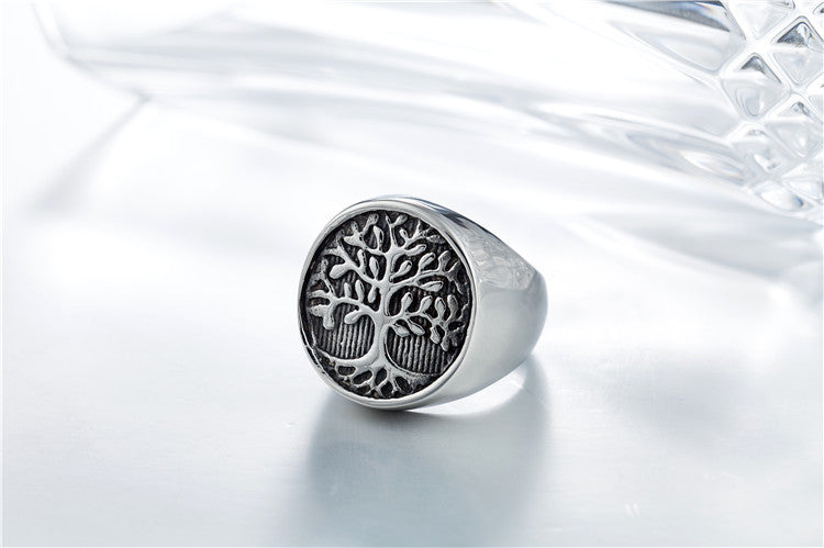 Vintage Men's Life Tree Titanium Steel Ring