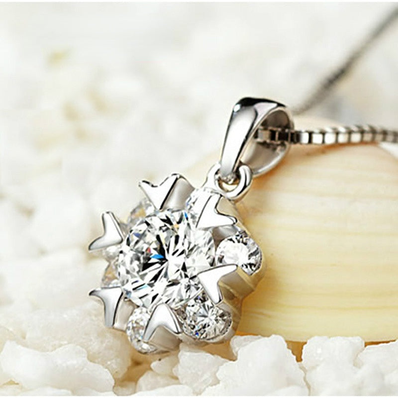 (Pendant Only) Snowflake with Zircon Silver Pendant for Women