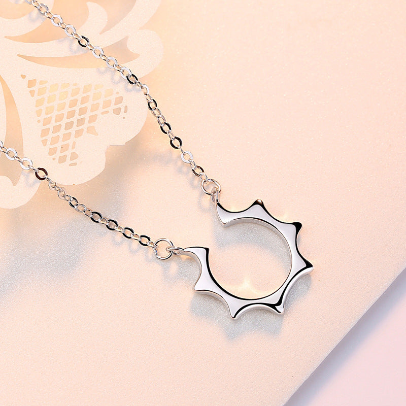 Hollow Sun Pendant Silver Necklace for Women