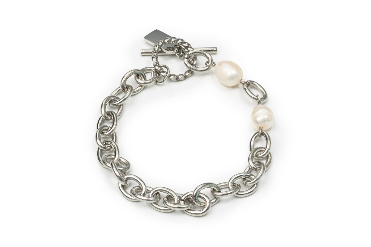 Silver Chain Bracelet with Freshwater Pearl