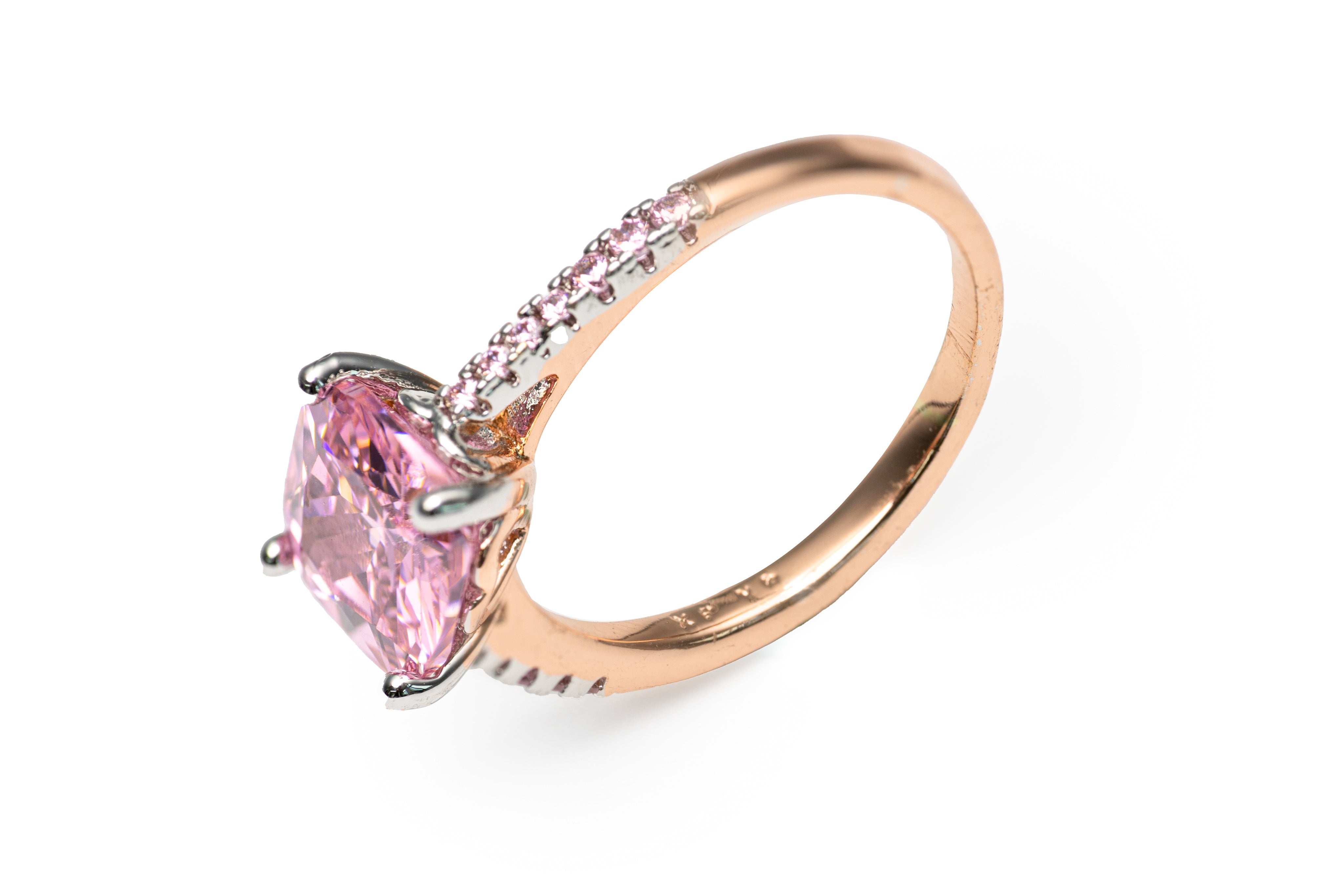 Colour Rose Gold Pink Zircon Princess Cut