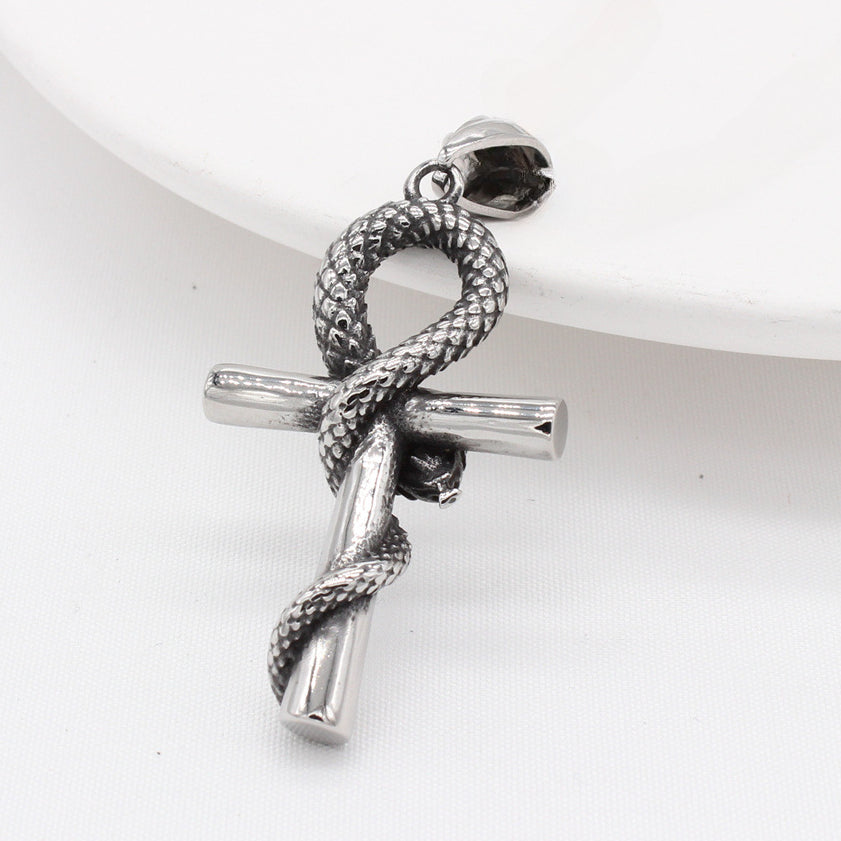 Snake Anhk Cross Titanium Steel Pendant for Men