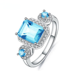 Natural Topaz Soleste Halo Vintage Silver Ring for Women