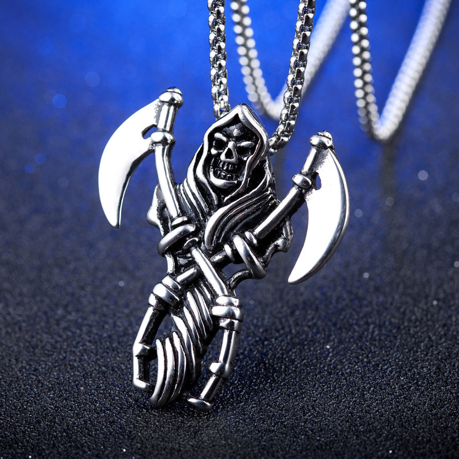 Halloween Sickle Skull Titanium Steel Necklace for Men