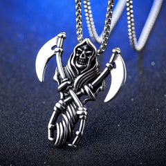 Halloween Sickle Skull Titanium Steel Necklace for Men