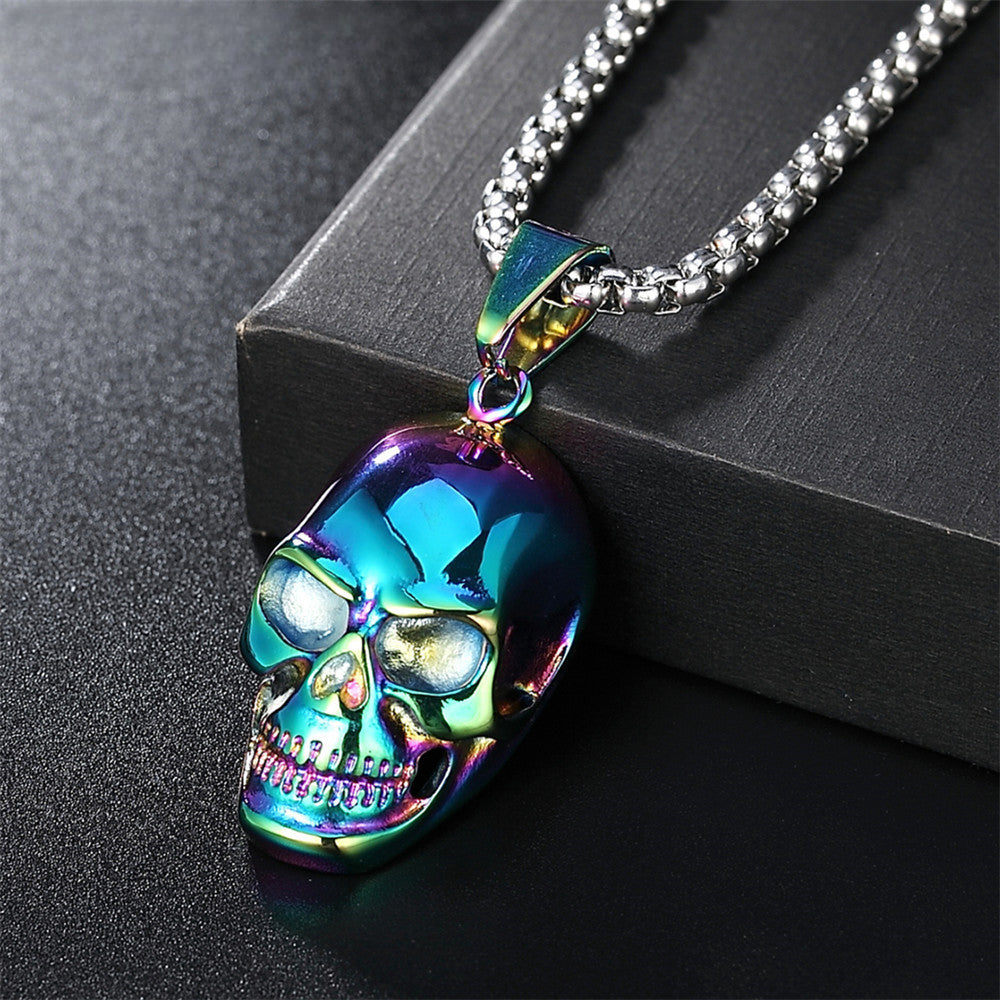 Halloween Coloured Skull Titanium Steel Necklace for Men