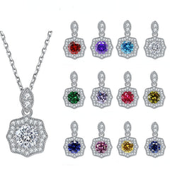 Round Zircon Flower Soleste Halo Pendant Silver Necklace for Women