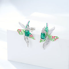 Butterfly Orchid Enamel Silver Studs Earrings