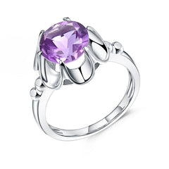 Round Cut Gemstone Flower Silver Ring