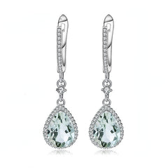 Natural Colourful Gemstone Soleste Halo Pear Drop Silver Drop Earrings for Women