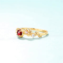 Round Red Garnet Rose Zircon Opeing Sterling Silver Ring