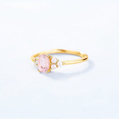 Oval Pink Crystal and Freshwater Pearl Opening Silver Ring