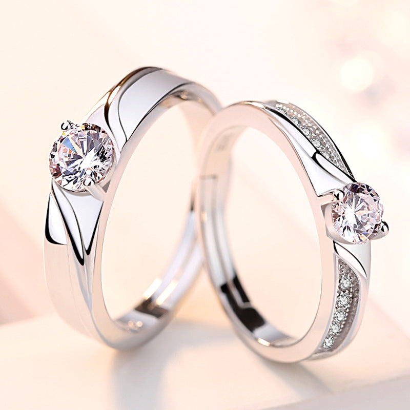 Ripple Round Zircon Silver Couple Ring