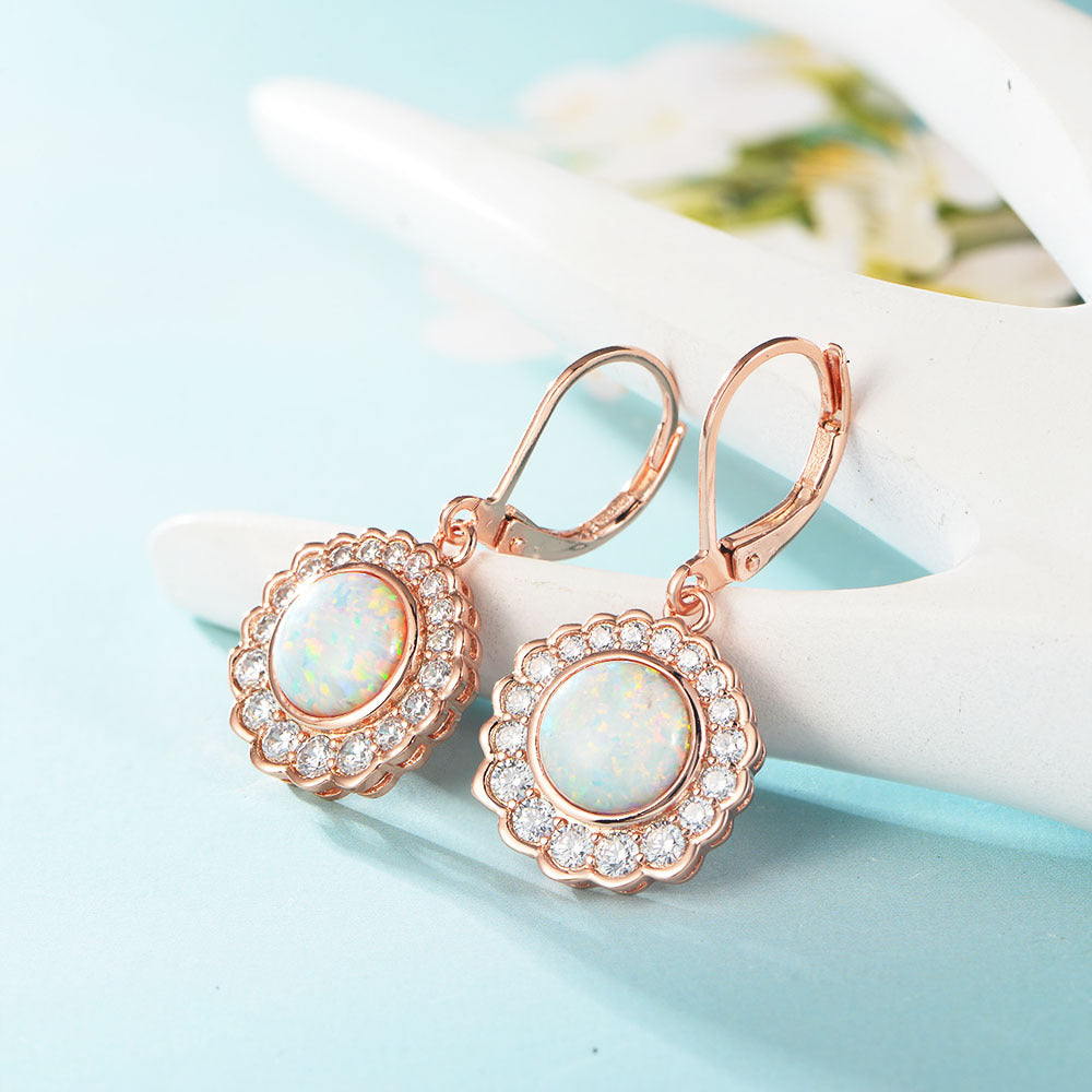 Opal Jewelry with Zircon Soleste Halo Silver Drop Earrings for Women