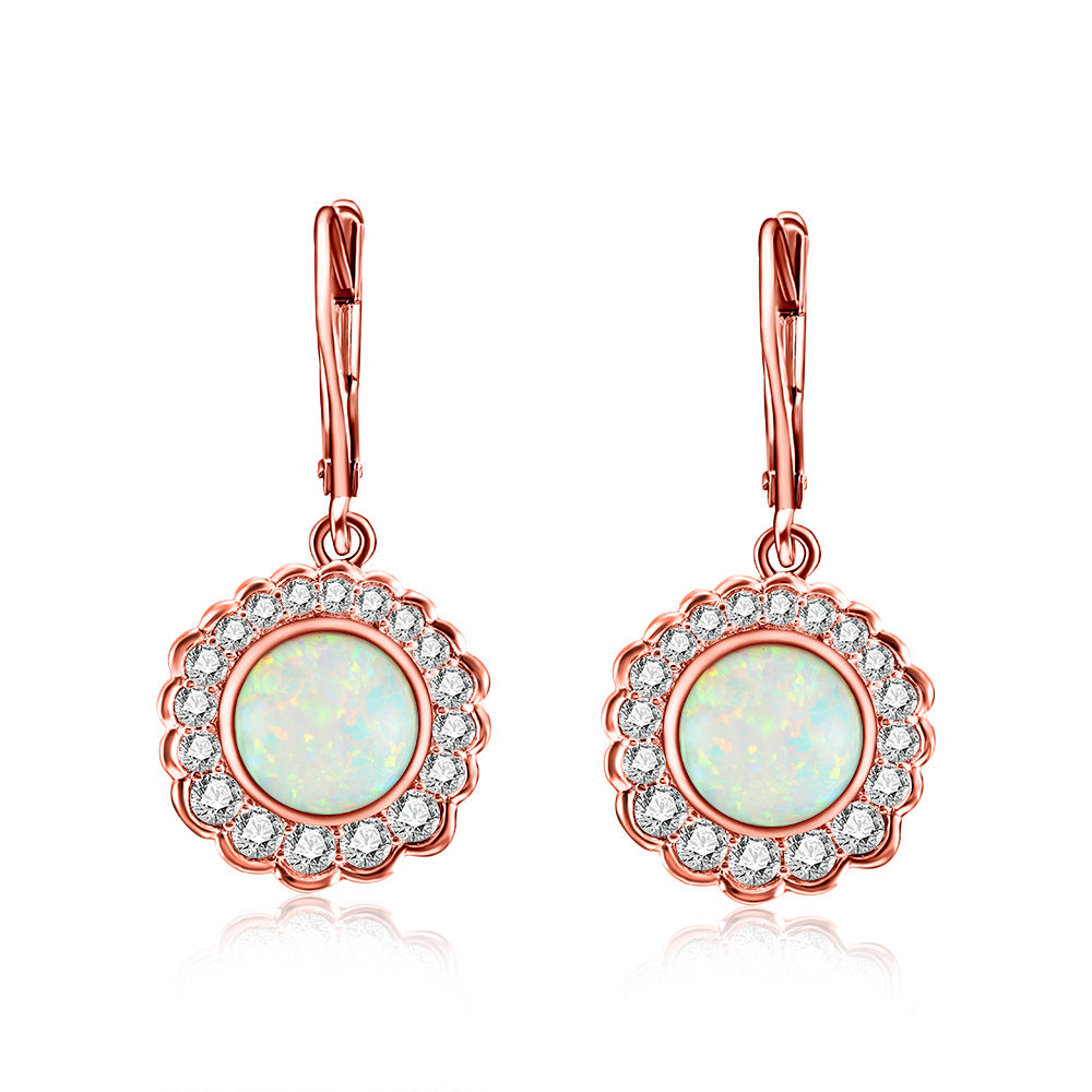 Opal Jewelry with Zircon Soleste Halo Silver Drop Earrings for Women