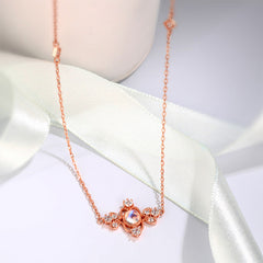 Palace Style Round Shape Pink Crystal Silver Necklace