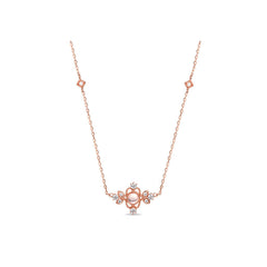 Palace Style Round Shape Pink Crystal Silver Necklace