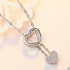 Two Hearts with Zircon Pendant Silver Necklace for Women