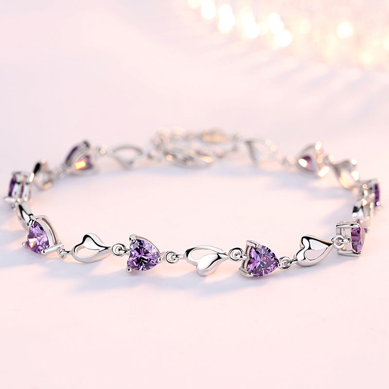 Heart Zircon Love Silver Bracelet for Women