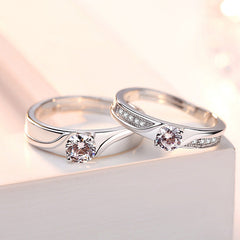 Ripple Round Zircon Silver Couple Ring