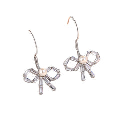 Zircon Bow with Pearl Silver Drop Earrings for Women