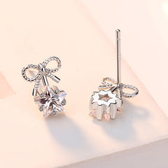 Bow with Zircon Star Silver Studs Earrings for Women