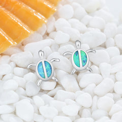 Blue Opal Little Turtle Sterling Silver Stud Earrings