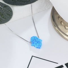 Palm Shape Blue Opal Sterling Silver Necklace