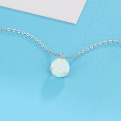 Solitaire Round Opal Sterling Silver Necklace