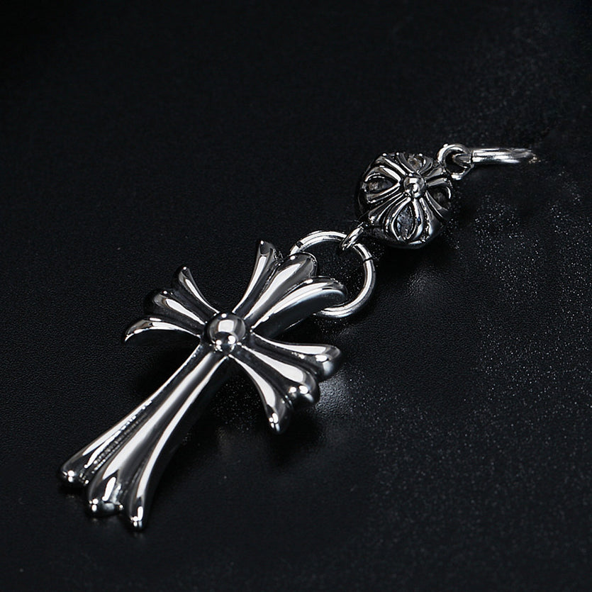 Round Bead Cross Flower Titanium Steel Pendant for Men