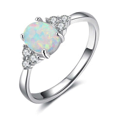 Oval Opal with Six Small Zircon Silver Sterling Ring